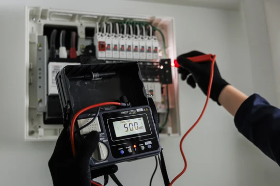Électricien professionnel en gants de protection installant des prises électriques murales dans un intérieur résidentiel